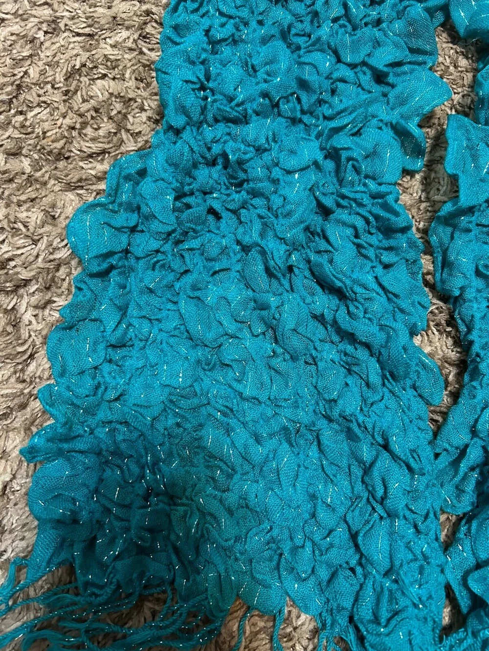 Joe Boxer Teal Ruffled Scarf with Metallic Thread